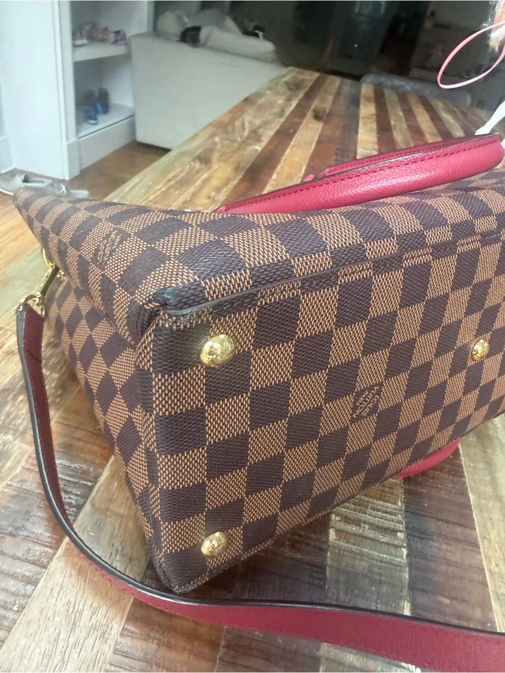 Louis Vuitton Riverside Damier Ebene Canvas Tote with Burgundy Trim - Picture 7 of 8